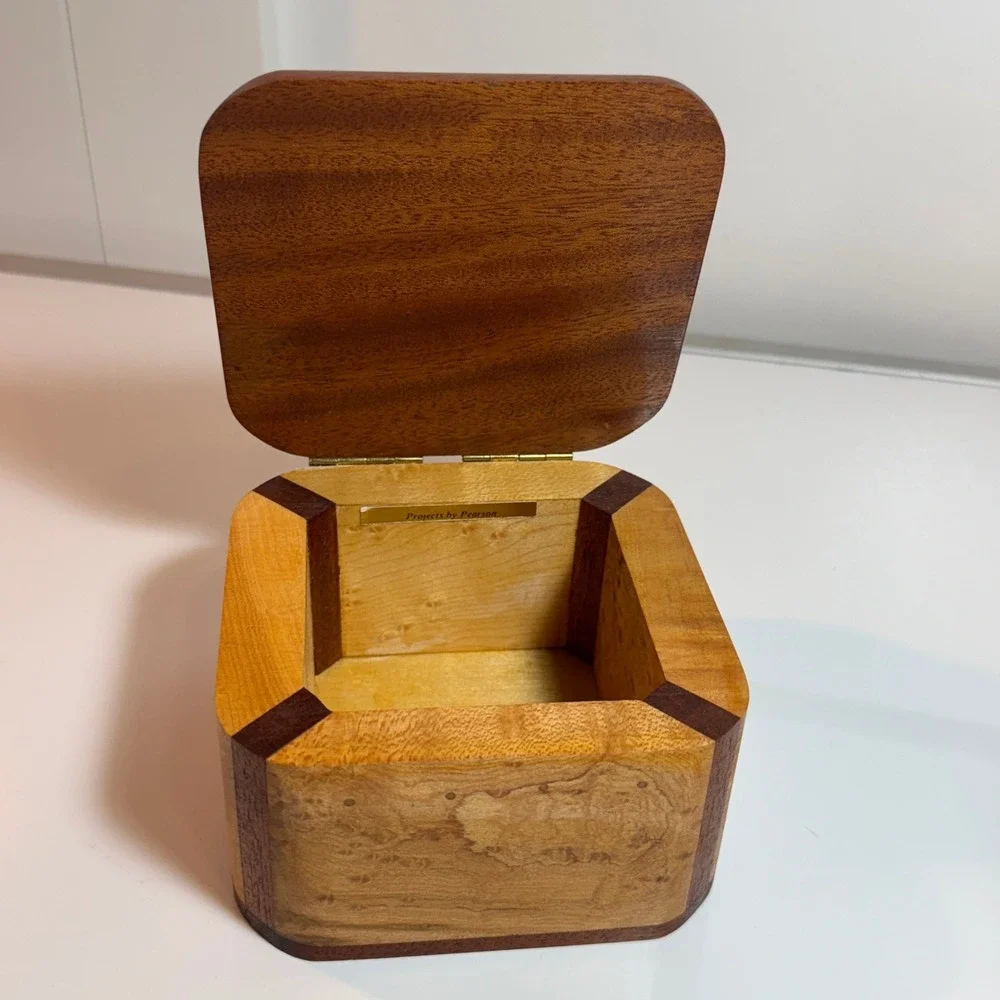Wooden Keepsake Trinket Box Inlaid Wood Hinged Lid Decorative Storage‎ Jewelry